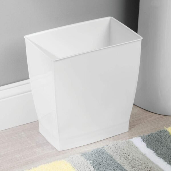 iDesign,Plastic Spa Rectangular Trash, Waste Basket Garbage Can for Bathroom, Bedroom, Home Office, Dorm, College, 2.5 Gallon, White - Image 3