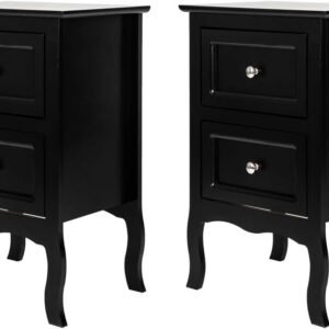 Bonnlo Black Nightstand Set of 2, Nightstands with 2 Drawers, Bed Side Table/Night Stand, Small Nightstand for Bedroom, Small Spaces, College Dorm, Kids’ Room, Living Room, Wood, 16W x 12D x 24H