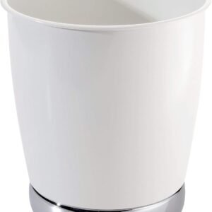 InterDesign iDesign York Wastebasket, Metal Small Round Vintage Trash Can for Bathroom, Bedroom, Dorm, College, Office, 8.5″ x 8.5″ x 9.75″, White and Chrome