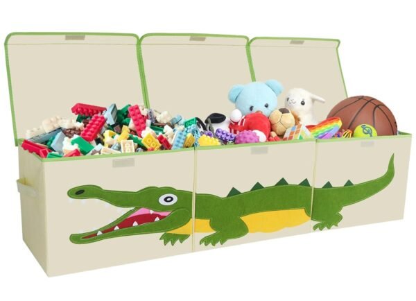 Kid Large Toy Box for Boy and Girl Cute Toddler Toy Storage Bin with Lid Baby Toy Chest Room Decor Organizer Basket (crocodile)