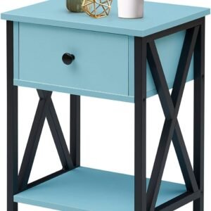 VECELO Modern Side End Table, Nightstand Storage Shelf with Bin Drawer for Living Room, Bedroom, Lounge