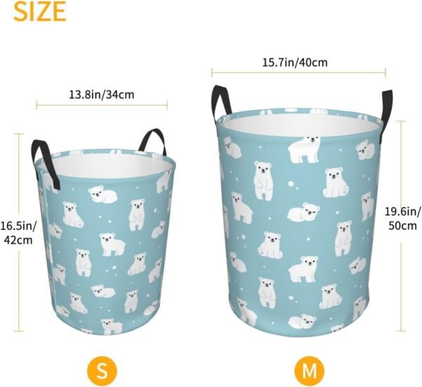 Cute Cartoon Polar Bears Round Laundry Hamper Storage Basket Toys Clothes Organizer Bin For Home Bathroom Bedroom Dorm Nursery, 62l - Image 4