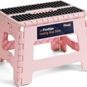 Flottian 9″ Folding Step Stool for Adults and Kids Holds Up to 300 lbs,Non-Slip Folding Stools with Portable Handle, Compact Plastic Foldable Step Stool for Bathroom,Bedroom, Kitchen Sakura Pink