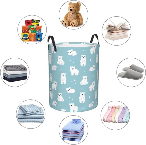 Cute Cartoon Polar Bears Round Laundry Hamper Storage Basket Toys Clothes Organizer Bin For Home Bathroom Bedroom Dorm Nursery, 62l - Image 5