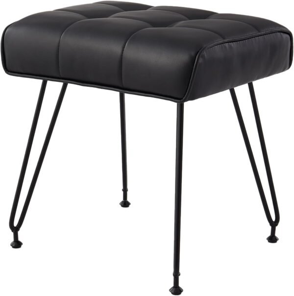 PU Leather Vanity Stools, Vanity Stool Chairs for Makeup Faux Leather Foot Stools Ottoman with Metal Leg Make up Chairs for Vanity Small Bench Seat for Living Room Bedroom (Black) - Image 9