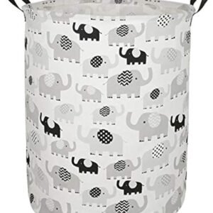 19.7″ Round Canvas Large Clothes Basket Laundry Hamper with Handles,Waterproof Cotton Storage Organizer Perfect for Kids Boys Girls Toys Room, Bedroom, Nursery,Home,Gift Basket(elephant)