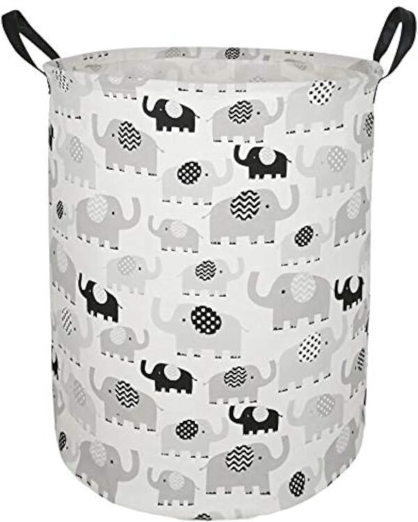 19.7" Round Canvas Large Clothes Basket Laundry Hamper with Handles,Waterproof Cotton Storage Organizer Perfect for Kids Boys Girls Toys Room, Bedroom, Nursery,Home,Gift Basket(elephant)