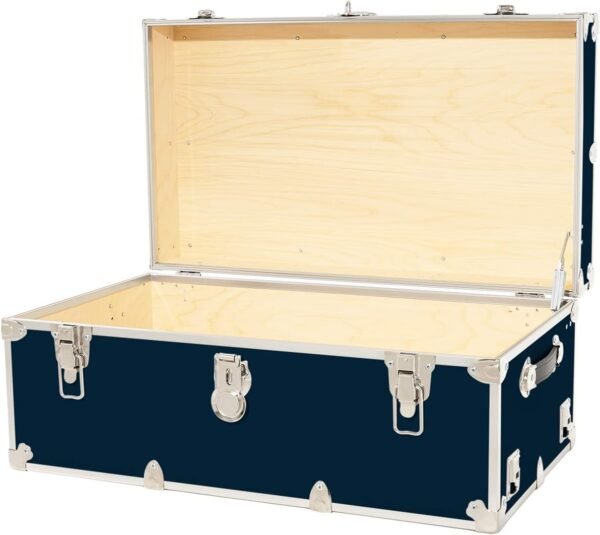 Rhino Trunk & Case Large Leather Embossed Vinyl Trunk with Removable Wheels, Summer Camp, College, Storage 32"x18"x14" (Navy Blue) - Image 4