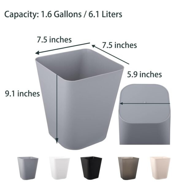 rejomiik Small Trash Can Plastic Garbage Can Wastebasket Container Bin for Bathroom, Office, Bedroom, Kitchen, Home and Dorm Room Essentials, Kids Rooms, Square, 1.6 Gallon, 2 Pack Grey - Image 4