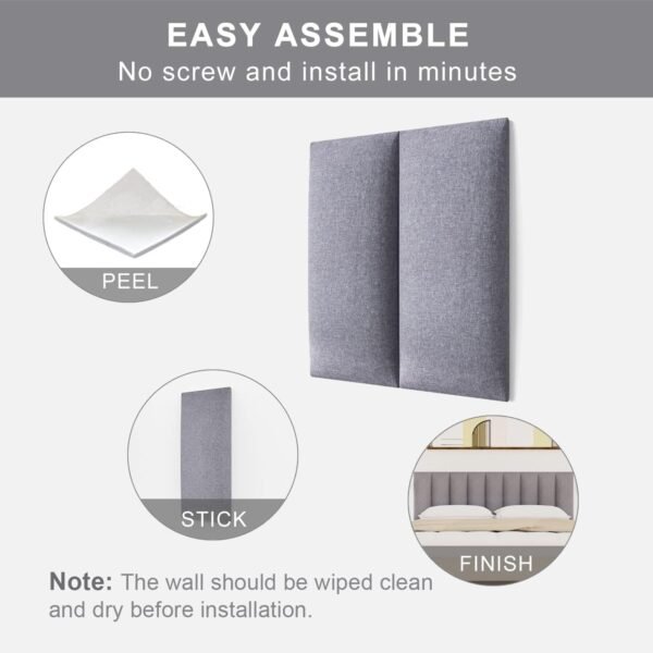 Tbfit Upholstered Wall Mounted Headboard Bed, Peel and Stick Soundproof Headboards, Tufted Floating Dorm Bed Headboard, Each Panel Sized 10” x 24” (Grey, 12) - Image 6