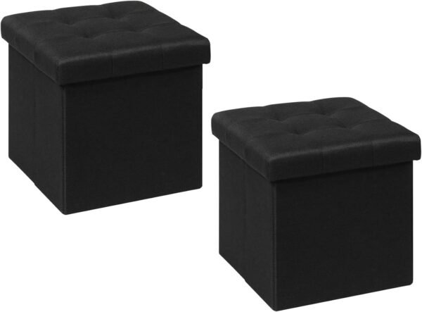 B FSOBEIIALEO Storage Ottoman Cube, Storage Chest Folding Foot Rest Seat, Linen Black 12.6"X12.6"X12.6" (2 Pack)