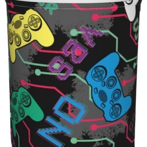 Video Game Controller Background Round Laundry Hamper Colorful Gaming Joysticks Storage Basket Toys Clothes Organizer Bin For Home Bathroom Bedroom Dorm Nursery, 38l