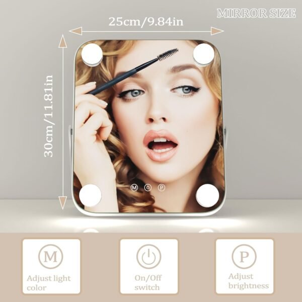 Hollywood Vanity Mirror with Lights,Lighted Vanity Mirror with 4 Dimmable Bulbs, Tabletop Makeup Mirror Smart Touch Control 3 Colors 360°Rotation Dimable Light Portable Travel Makeup Mirror - Image 6