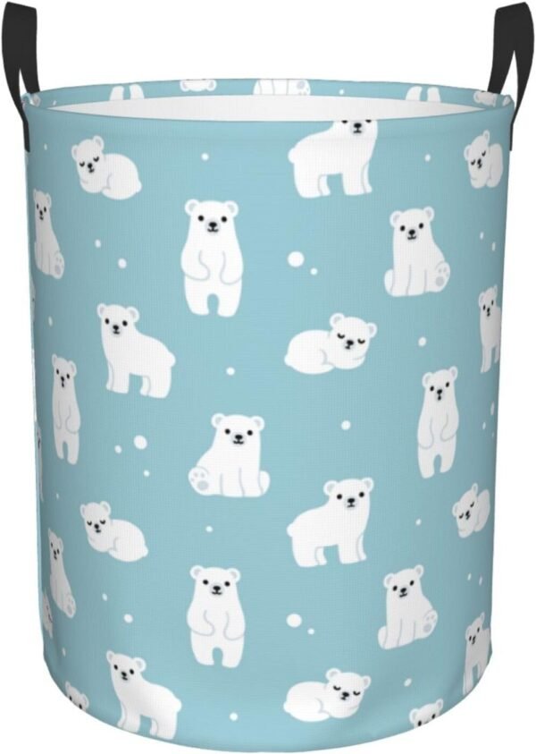 Cute Cartoon Polar Bears Round Laundry Hamper Storage Basket Toys Clothes Organizer Bin For Home Bathroom Bedroom Dorm Nursery, 62l