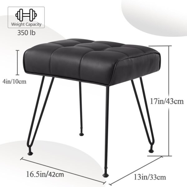 PU Leather Vanity Stools, Vanity Stool Chairs for Makeup Faux Leather Foot Stools Ottoman with Metal Leg Make up Chairs for Vanity Small Bench Seat for Living Room Bedroom (Black) - Image 2