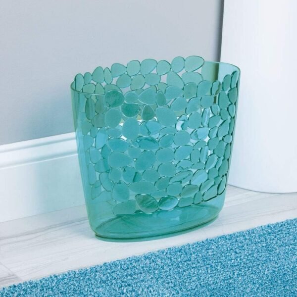 mDesign Plastic Slim Oval 2 Gallon Trash Can Wastebasket Garbage Bin - Decorative Themed Basket for Bathroom, Bedroom, Office - Hold Trash, Waste, Recycling - Pebbles Collection - Blue - Image 2