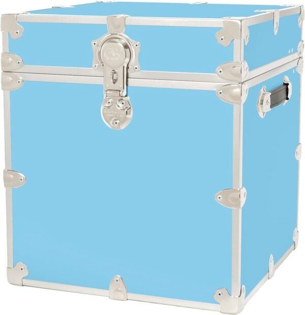 Rhino Trunk & Case Leather Embossed Vinyl Cube Trunk, College Chest, Home Storage, Dorm Seat, Lockable Student Footlocker, Strong Trunks, 1000+ Pounds Sitting Capacity 18"x18"x20" (Sky Blue)