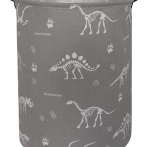 Large Dinosaur Laundry Basket,Canvas Fabric Laundry Hamper,Collapsible Waterproof Storage Bin with Handles,Toy Organizer for Kids,Home,College Dorms,Gift Basket(Grey dinosaur)