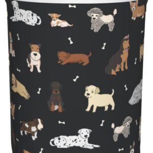 Cute Dogs Round Laundry Hamper Cartoon Puppy Animals Storage Basket Toys Clothes Organizer Bin For Home Bathroom Bedroom Dorm Nursery, 62l