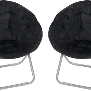 SUPER DEAL 2 Pack Folding Chair Adults Kids Portable Faux Fur Foldable Chair for Living Room Dorm Room Apartment, Black