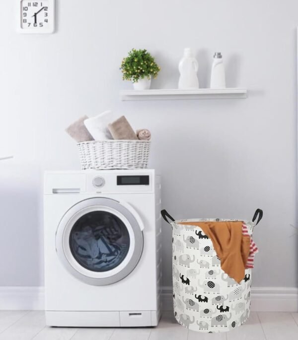 19.7" Round Canvas Large Clothes Basket Laundry Hamper with Handles,Waterproof Cotton Storage Organizer Perfect for Kids Boys Girls Toys Room, Bedroom, Nursery,Home,Gift Basket(elephant) - Image 4