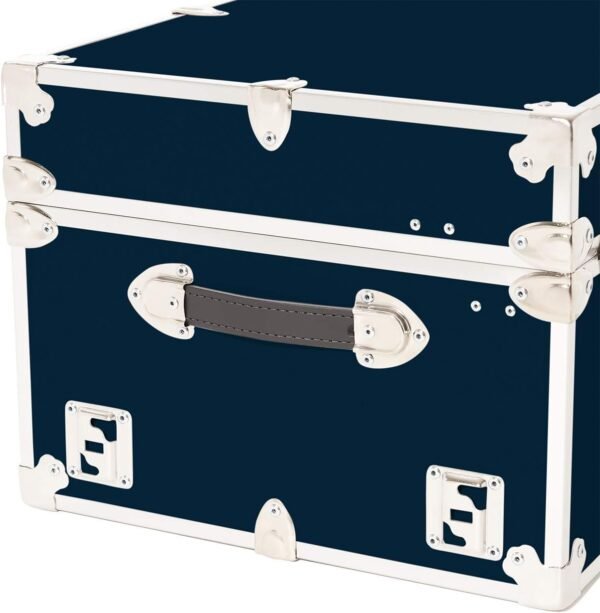 Rhino Trunk & Case Large Leather Embossed Vinyl Trunk with Removable Wheels, Summer Camp, College, Storage 32"x18"x14" (Navy Blue) - Image 3