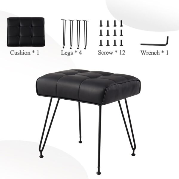 PU Leather Vanity Stools, Vanity Stool Chairs for Makeup Faux Leather Foot Stools Ottoman with Metal Leg Make up Chairs for Vanity Small Bench Seat for Living Room Bedroom (Black) - Image 8