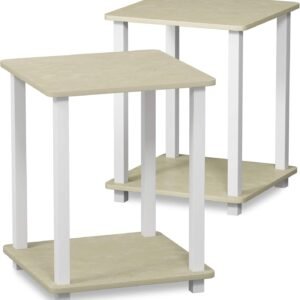 Furinno Simplistic Set of 2 End Table, Cream Faux Marble