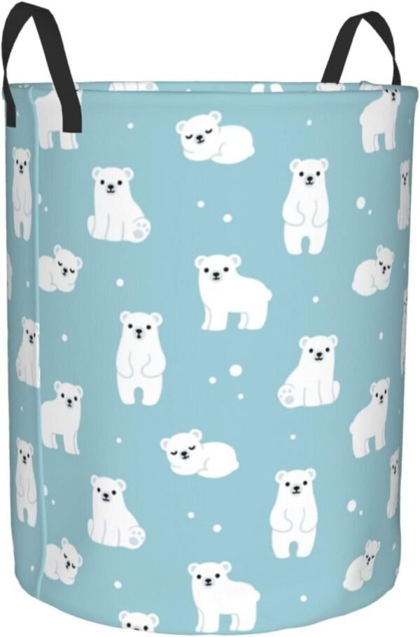 Cute Cartoon Polar Bears Round Laundry Hamper Storage Basket Toys Clothes Organizer Bin For Home Bathroom Bedroom Dorm Nursery, 62l - Image 8