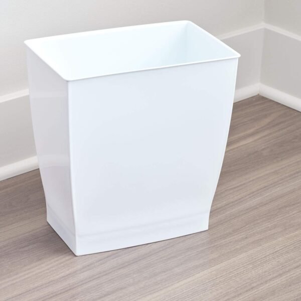 iDesign,Plastic Spa Rectangular Trash, Waste Basket Garbage Can for Bathroom, Bedroom, Home Office, Dorm, College, 2.5 Gallon, White - Image 2