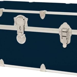 Rhino Trunk & Case Large Leather Embossed Vinyl Trunk with Removable Wheels, Summer Camp, College, Storage 32″x18″x14″ (Navy Blue)