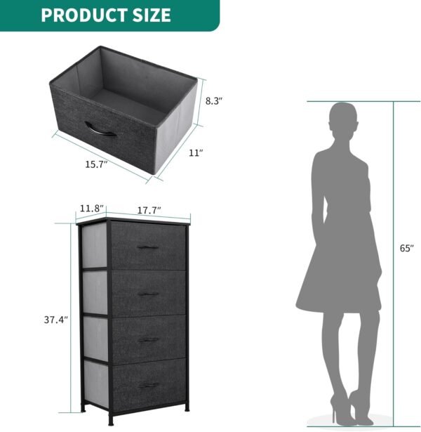 YITAHOME Storage Tower with 4 Drawers - Fabric Dresser, Organizer Unit for Bedroom, Living Room, Closets & Nursery - Sturdy Steel Frame, Easy Pull Fabric Bins & Wooden Top - Image 3