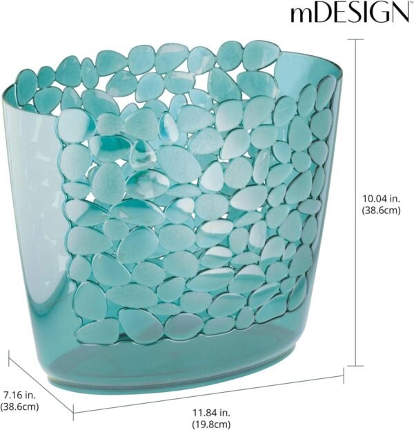 mDesign Plastic Slim Oval 2 Gallon Trash Can Wastebasket Garbage Bin - Decorative Themed Basket for Bathroom, Bedroom, Office - Hold Trash, Waste, Recycling - Pebbles Collection - Blue - Image 4