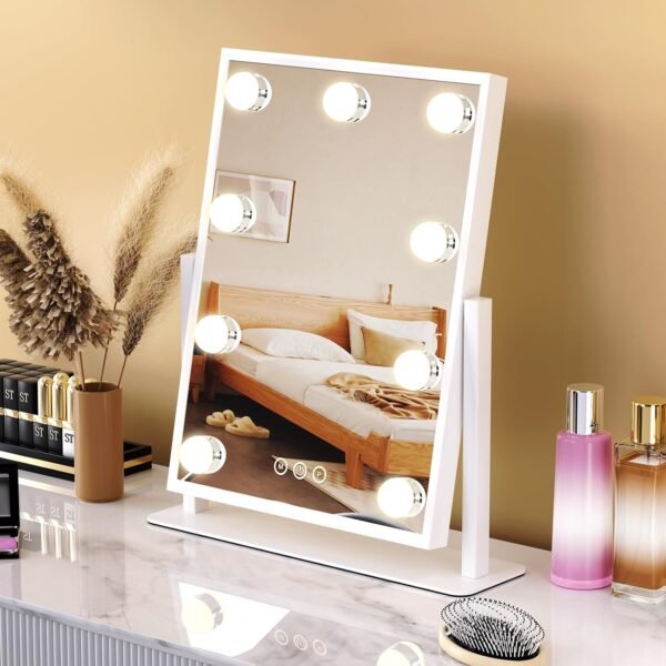 Vanity Mirror with Lights, Lighted Makeup Mirror Hollywood Makeup Mirror with 9 Dimmable Bulbs and 3 Color Lighting Modes, Smart Touch Control, 360°Rotation - Image 7