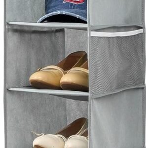 Hanging Shoe Organizer for Closet with Side Mesh Pockets，Hat Racks for Baseball Caps，Shoe and Hat Holder & Storage，8-Shelf，Gray，1 Pack