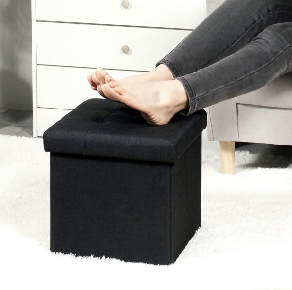 B FSOBEIIALEO Storage Ottoman Cube, Storage Chest Folding Foot Rest Seat, Linen Black 12.6"X12.6"X12.6" (2 Pack) - Image 5