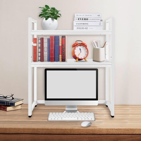 LOYALHEARTDY Computer Desktop Bookcase, 2-Tier Multipurpose Countertop Hutch Display Shelf Desk Storage Countertop Hutch Bookshelf Metal Adjustable Desk Shelf Organizer for Home Dorm Office Supplies - Image 5