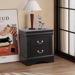 Small Nightstand, Wooden Storage Cabinet Bedside Storage End Table Accent Table for Home Small Spaces Living Room Bedroom College Dorm Fully Assembled Cherry 2 Drawers bedroom Wood (Black)