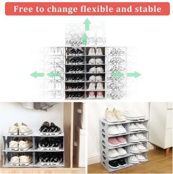 6-Tier Shoe Rack, Stackable Storage Organizer for Bedroom Entry, Adjustable Rack, Shoe Slots Shelf, Easy Tower Rack, Grey - Image 7