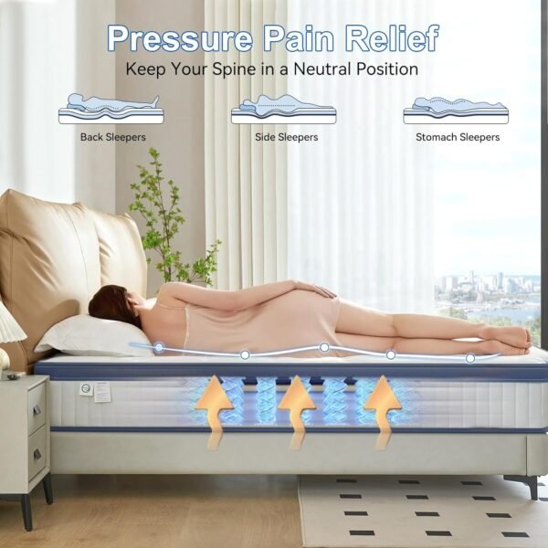 Queen Size Mattress 12 inch, Memory Foam Mattress Queen Mattress in a Box, Medium Firm Mattress Queen Memory Foam Hybrid Mattress with Individual Pocket Spring for Pressure Relief - Image 2