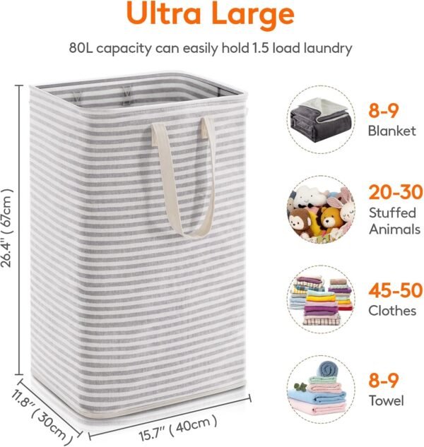 Lifewit Laundry Hamper Large Collapsible Laundry Basket, Freestanding Waterproof Clothes Hamper Storage with Easy Carry Handles for Clothes in Bedroom Bathroom College Dorm for Adults, Grey - Image 4