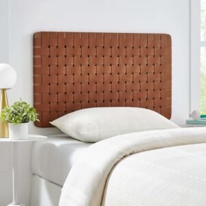 Modway Sparta Vegan Leather Weave Twin Headboard in Walnut Brown, Faux Leather Twin Headboard Only with Wall Mount Design for Children’s Bedroom, College Dorm, or Guest Room