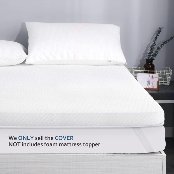 Moonsea King Size Memory Foam Mattress Topper Cover with Zipper, Viscose Made from Bamboo Jacquard and 3D Mesh Backing, Removable and Washable, with Straps - Image 7