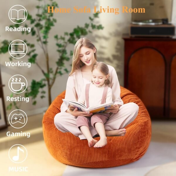 Large Stuffed Animal Storage Bean Bag Chair （No Filler）, 3 ft Giant Heavy Soft Corduroy Bean Bag Cover for Kids Teens & Adults，Round Fluffy Sofa for Home Living Room Bedroom College Dorm - Image 7