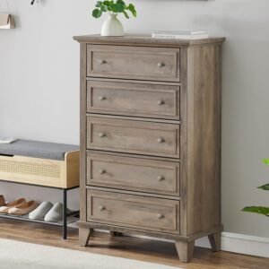 IDEALHOUSE Dresser for Bedroom with 5 Drawers, 48” Tall Dresser with Storage, Chest of Drawers with Metal Handles, Closet Dresser for Living Room, Hallway, Office, College Dorm, Rustic Wooden Dresser