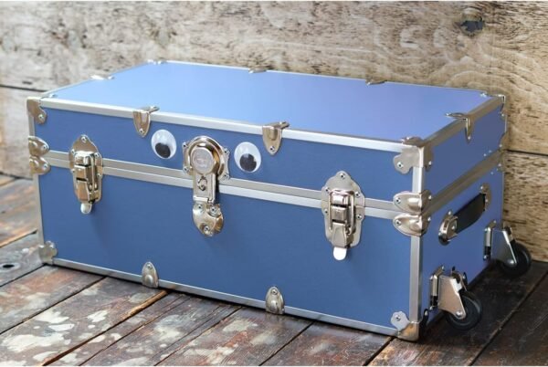 Rhino Trunk & Case Large Leather Embossed Vinyl Trunk with Removable Wheels, Summer Camp, College, Storage 32"x18"x14" (Navy Blue) - Image 8