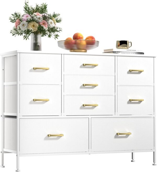 Wide Dresser for Bedroom TV Stand Entertainment Center with Large Chest of 9 Drawers for 50'' TV with Leather Front, Metal Handles for Closet, Entryway, Living Room, Glacier White - Image 8