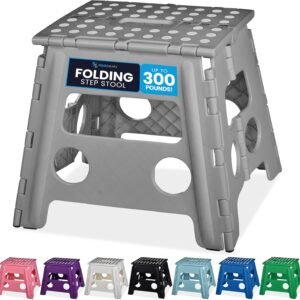 Handy Laundry Folding Lightweight Step Stool is Sturdy Enough to Support Adults and Safe Enough for Kids. Opens Easy with One Flip. Great for Kitchen, Bathroom or Bedroom. (Grey – 13 inch)