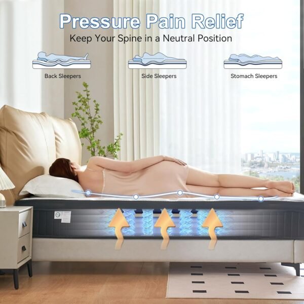 Juego King Memory Foam Mattress, King Size Mattress 12 inch King Mattress in a Box, Medium Firm Mattress Hybrid Mattress with Individual Pocket Spring for Pressure Relief - Image 2
