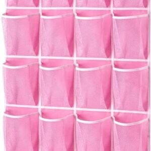 KEEPJOY 28 Pockets Hanging Shoe Organizer, Over the Door Shoe Organizer, Hanging Door Shoe Holder Rack with Mesh Pockets Large Size 65 x 23 Inch (Pink-1Pack)